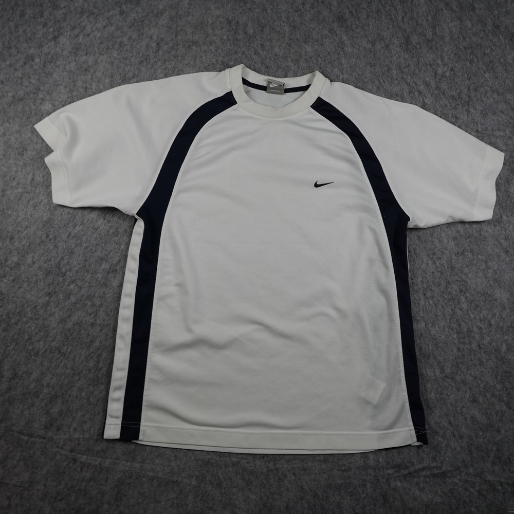 Nike Shirt Mens Large White Navy Blue Raglan Short Sleeve Activewear Top Crew